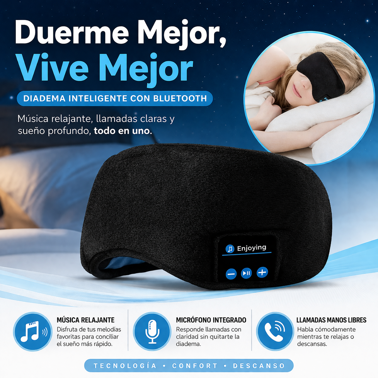 Relax Sueño Sonoro™ (antifaz con audifonos para dormir)