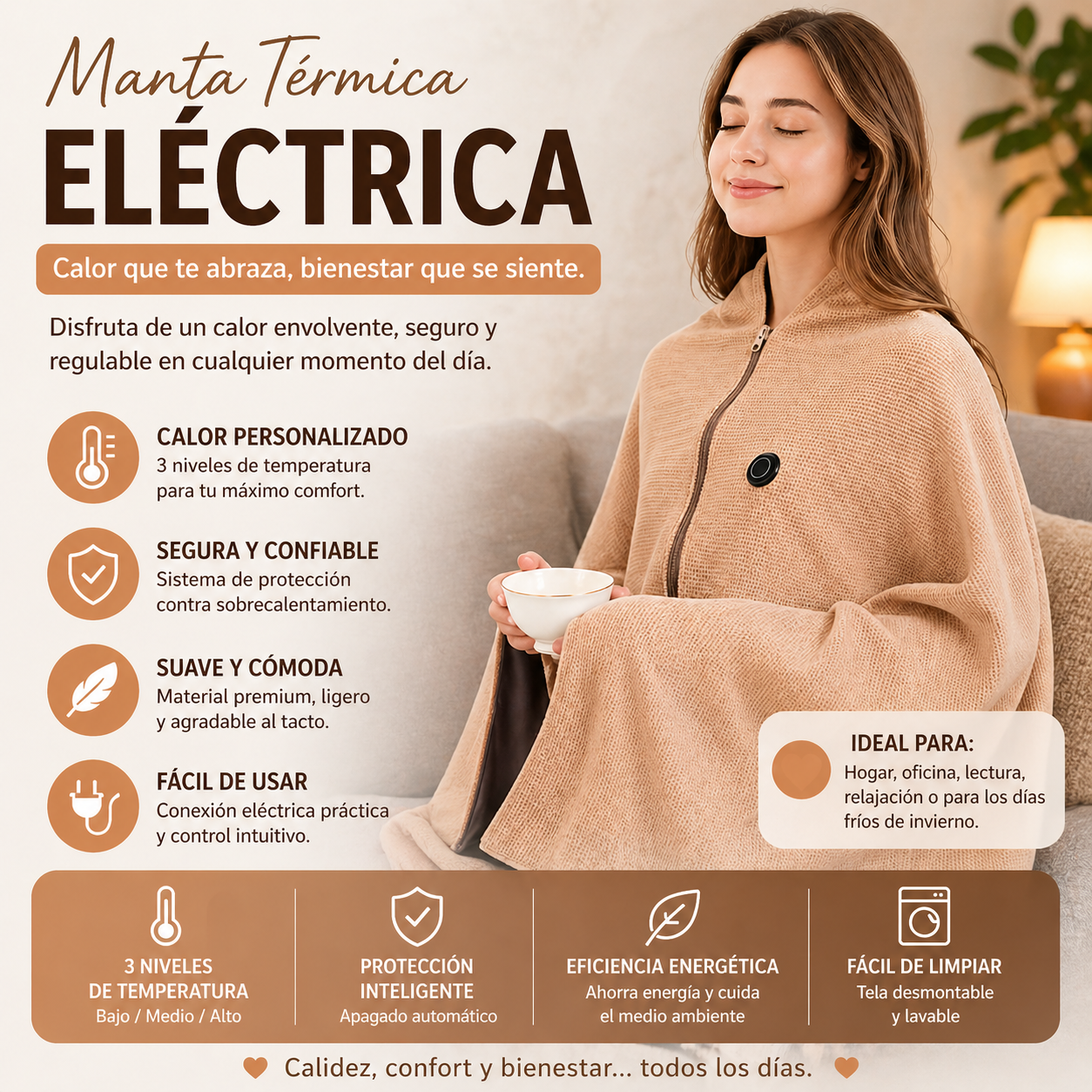 CalorPortátil™ (Manta Calefactora Eléctrica Carga USB)